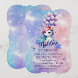 Vackert Unicorn med ballontemeinbjudningar Inbjudningar