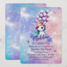 Vackert Unicorn med ballontemeinbjudningar