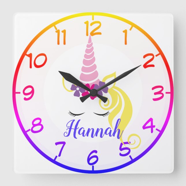 Vackert Unicorn Square Wall Clock Fyrkantig Klocka (Framsida)
