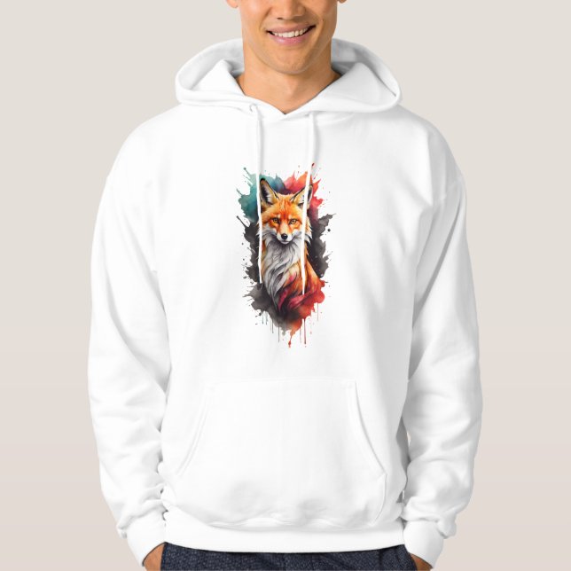 Vackert uppmjukande vattenfärgsräv hoodie (Framsida)