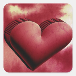 Vackert Valentines day-rött hjärta 3D Vattenfärg Fyrkantigt Klistermärke
