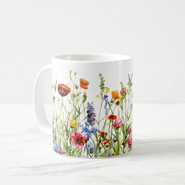 Vackert Vår Meadow Flowers Wrap Kaffemugg (Framsida vänster)