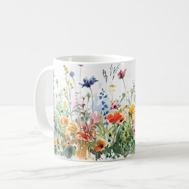 Vackert Vår Meadow Flowers Wrap Kaffemugg (Framsida vänster)
