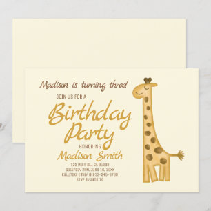 Vackert vätefärgad Giraffe Birthday-inbjudan Inbjudningar