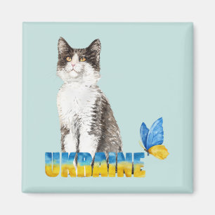 Vackert vattenfärg Ukraina Katt och fjäril  Magnet