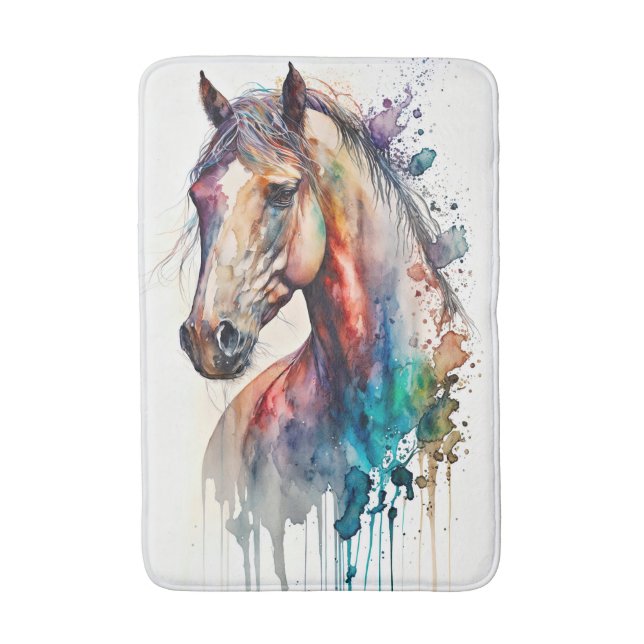 Vackert vattenfärga Horse Bath Mat Badrumsmatta (Framsidan (Vertikal))