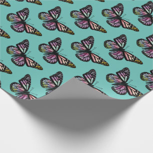 Vackert vattenfärgat Butterflies Mönster Teal Presentpapper