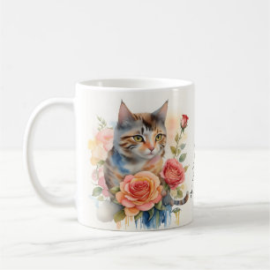 Vackert vattenfärgat katt med Anpassningsbar-medde Kaffemugg