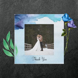 Vackert vattenfärgsblått och cyanskt tackkort