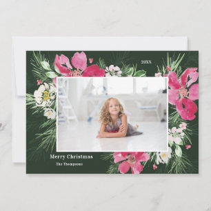 Vackert vattenfärgsblomma - grönt jul julkort