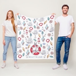 Vackert vattenfärgsfartyg Nautical Boat Namn Fleecefilt