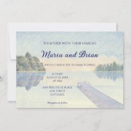 Vackert vattenfärgsolnedgång sjö bröllop inbjudningar