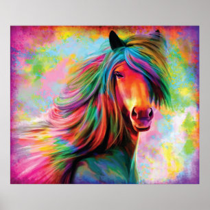 Vackert vattenfärgsregnbåge Horse Poster