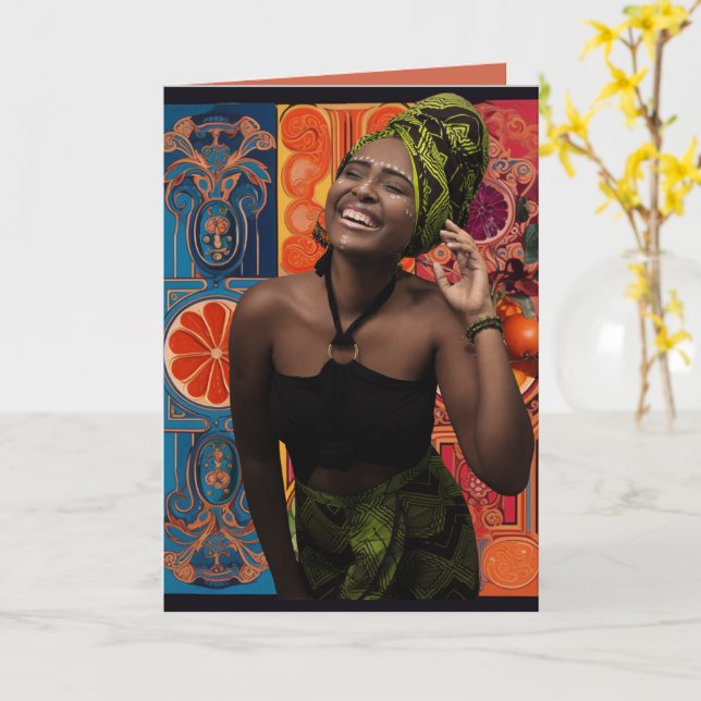 Vackert Vibrant Kreativ African Dam Birthday Kort (Gul blomma)