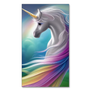 Vackert, vild, opalescent Unicorn, lång regnbåge Magnetiska Visitkort