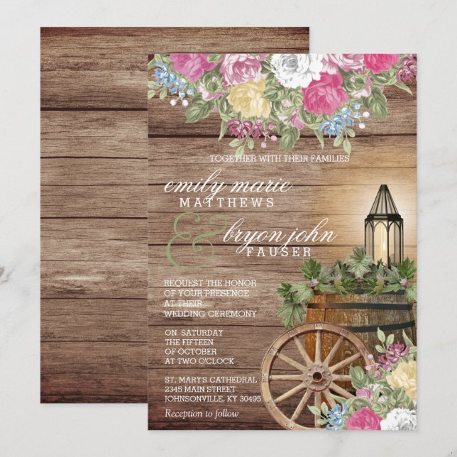 Vackert vilt trä med färgstark Blommigt Inbjudningar (Fram/baksida)