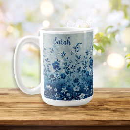 Vackert Vintage Blue Tropical Hawaiian Flowwved Kaffemugg