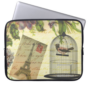 Vackert vintage ro blommor Eiffel Torn Laptop Sleeve