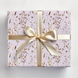 Vackert Vinterbrunt Blommönster med blad Presentpapper