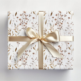 Vackert Vinterbrunt Blommönster med blad Presentpapper
