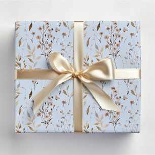 Vackert Vinterbrunt Blommor och Blad Mönster Presentpapper