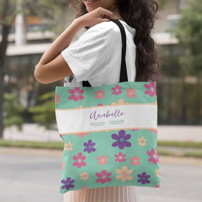 Vackert Violet Rosa Gula blommor med Namn Tygkasse (Skapare uppladdad)