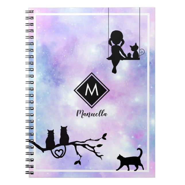 Vackert Violet Watercolor Galaxy Girl Diary Anteckningsbok (Framsidan)