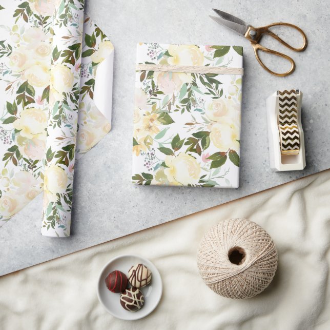 Vackert Vit ros Watercolor Presentpapper (Hantverk)