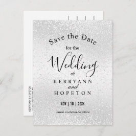Vackert Vita Glitter- Spara datum Meddelande Vykort