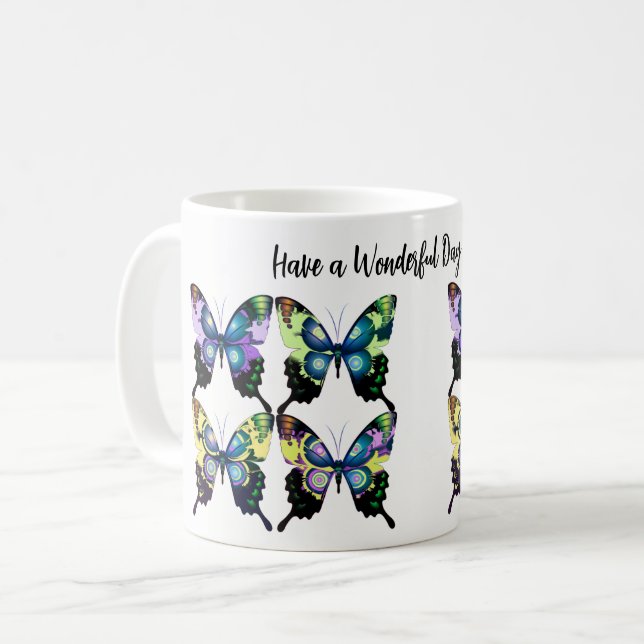 Vackert vivid och Elegant Butterflies Mönster Kaffemugg (Framsida vänster)