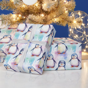 Vackert Watercolor Baby Penguin jul Presentpapper