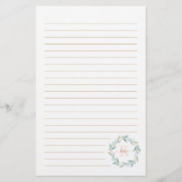 Vackert Watercolor Blommigt Wandeand Monogram Brevpapper