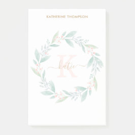 Vackert Watercolor Blommigt Wandeand Monogram Post-it Block