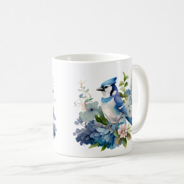 Vackert Watercolor Blue Jay Wrap Kaffemugg (Framsida höger)
