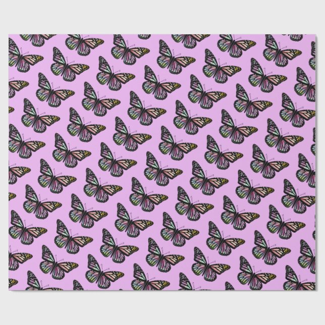 Vackert Watercolor Butterflies Mönster Lila Presentpapper (Platt)