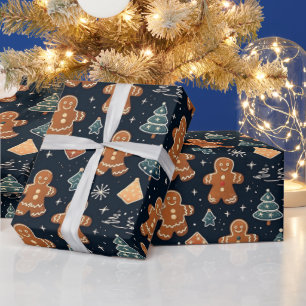 Vackert Watercolor Jul Gingerbröd Presentpapper