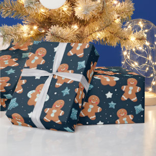 Vackert Watercolor Jul Gingerbröd Presentpapper