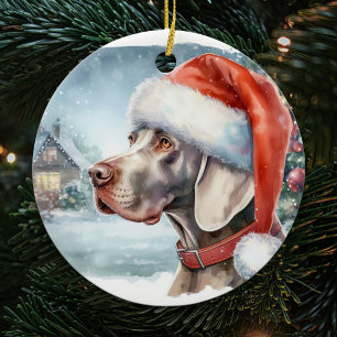Vackert Weimaraner Hund Vinterjul Julgransprydnad Keramik