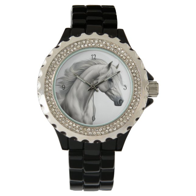 Vackert White Horse Head Armbandsur (Framsida)