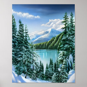 Vackert Winter-berget Himlar Sjö Poster