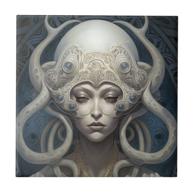 Vackert Witch Demon Queen Fantasy Art Kakelplatta (Framsidan)