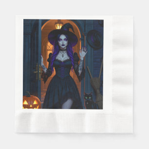 Vackert Witch med Candelabra Halloween Pappersservett