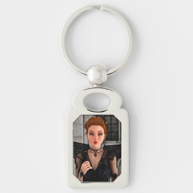 Vackert Witch Rektangulärt Silverfärgad Nyckelring (Framsidan)