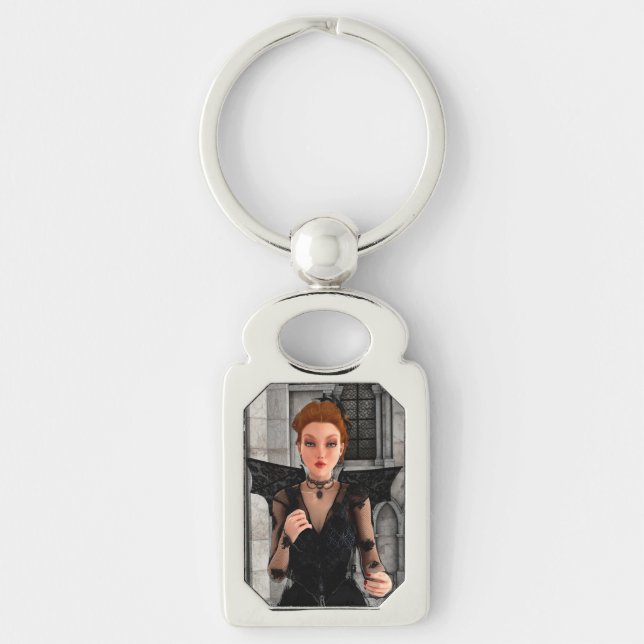 Vackert Witch Rektangulärt Silverfärgad Nyckelring (Framsidan)