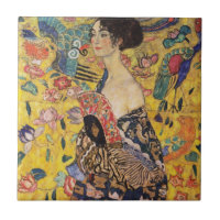 Vackert Woman med Fläkt av Klimt