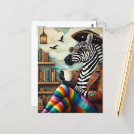 Vackert Zebra Pirat med kaffe Vykort