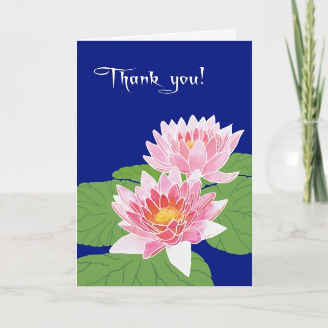 Vackig Rosa Vatten Lilies på Blue Tack Kort (Framsida)