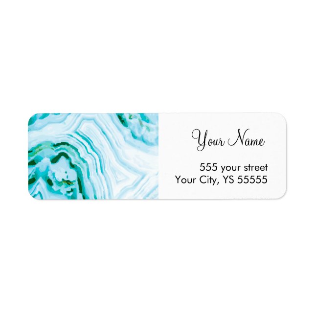 Vackmålad blå agate Geode Mönster Returadress Etikett (Framsidan)