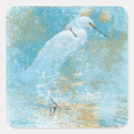 Vackmålad Snowy Egret Coastal Bird Fyrkantigt Klistermärke