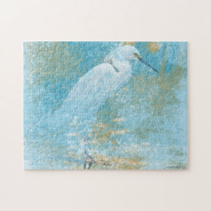 Vackmålad Snowy Egret Coastal Bird Pussel